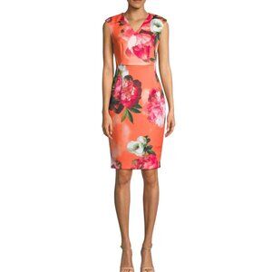 Calvin Klein NWT Floral Scuba Sheath Dress, Orange Pink Women's Size 16